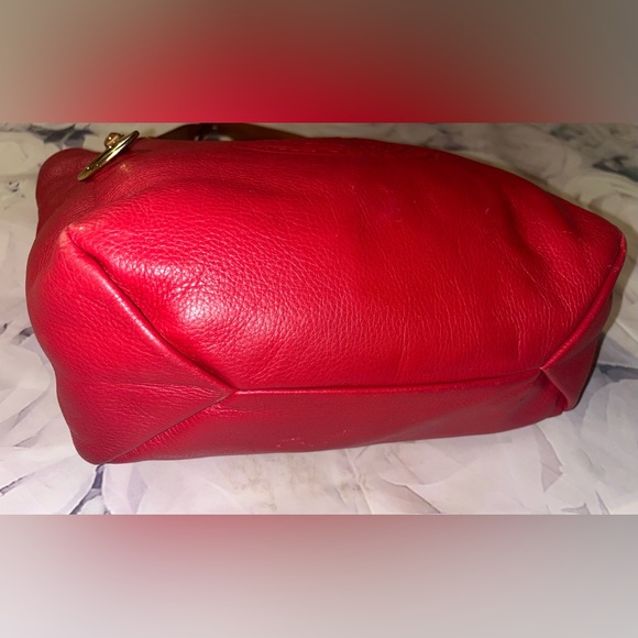 Lauren Ralph Lauren red leather LXVII tote bag Pebble Embossed Logo Purse - Picture 5 of 9